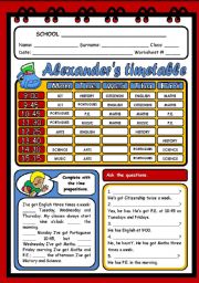 ALEXANDERS TIMETABLE
