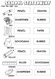 school stationery worksheet (2 pages)
