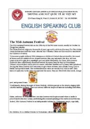 English worksheet: Reading about Mid Autumn Festival