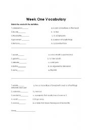 English worksheet: Week One Vocabulary Test