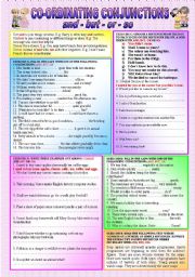 CONJUNCTIONS - AND - BUT - OR - SO - (( definitions & 5 Exercises with over 50 sentences to complete )) - elementary/intermediate - (( B&W VERSION INCLUDED ))