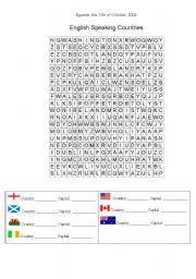 English worksheets: English speaking countries wordsearch