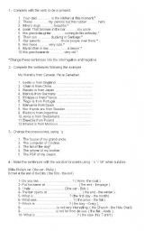 English Worksheet: TO BE, NATIONALITIES, S, NUMBERS PRONOUNS, DEMOSTRATIVES