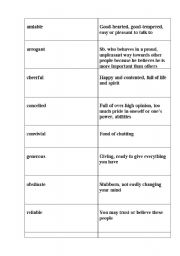 English worksheet: Character adjectives