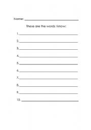 English worksheet: Words I can write