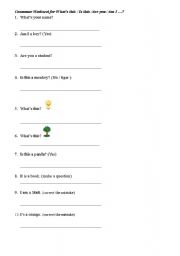 English Worksheet: Simple questions-whats this / Is this / Are you / Am I .....?