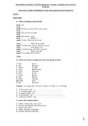 English worksheet: beginner quiz