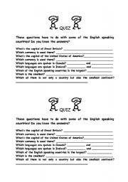 English worksheet: Quiz: English speaking countries
