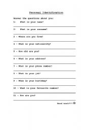 English worksheet: Identification