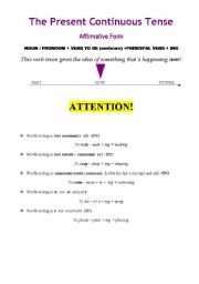 English Worksheet: The Present Continuous Tense - Affirmative Form