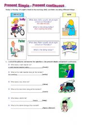 English Worksheet: present simple-present continuous