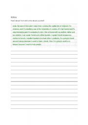 English worksheet: Read about Tom and write about  yourself