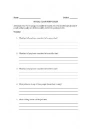 English Worksheet: Social Classes in Home Country