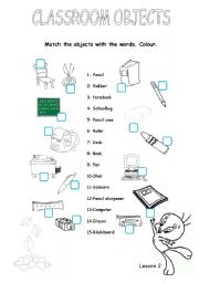 Classroom objects worksheets