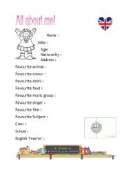 English Worksheet: All about me girl Identity