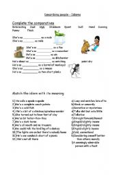 English Worksheet: idioms of personality