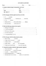 English Worksheet: Verb to Be, possessive pronouns and personal pronouns (exercises)