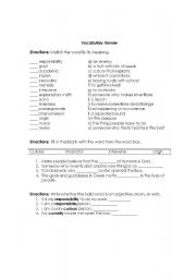 English worksheet: Vocabulary Review (academic goals and mythology unit)