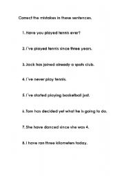 English Worksheet: present perfect mistakes