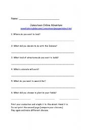 English worksheet: Jamestown Online Adventure