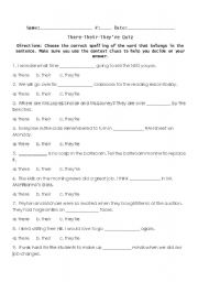 English Worksheet: There Theyre Their Test