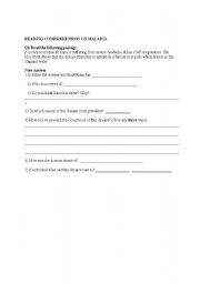 English Worksheet: How malaria is spread