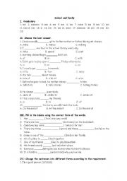 English worksheet: school and family