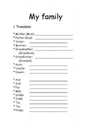 English Worksheet: My family