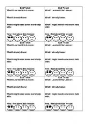 English Worksheet: Exit Slips with smiley faces template