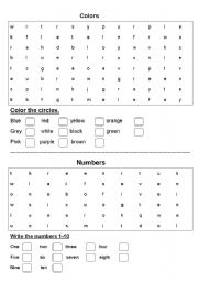 English worksheet: Colors and numbers