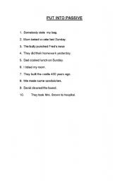 English worksheet: Put into PAassive