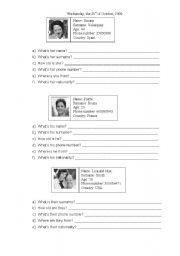 English Worksheet: Personal identification 3rd person