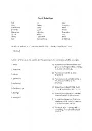 English Worksheet: Family Adjectives