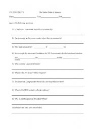 English worksheet: A culture test about USA