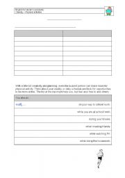 English worksheet: Adding physical activity to your life