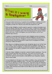 English Worksheet: JOB: BEING A FIRE FIGHTER. READING