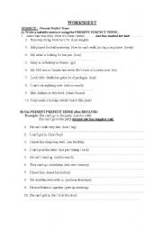 English Worksheet: present perfect tense