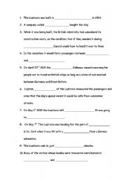 English Worksheet: Lusitania Cloze Exercise