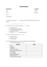 English Worksheet: shopping research questionnaire