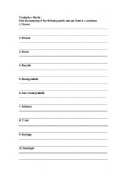 English Worksheet: recycling words