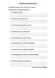 English Worksheet: evauation sheet