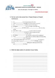 English Worksheet: Simple Present/Present Continuous