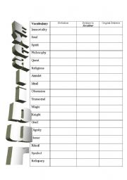 English Worksheet: Vocabulary for Excalibur