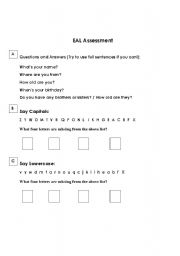 English Worksheet: EAL Assessment Primary