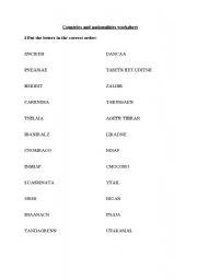 English worksheet: COUNTRIES AND NATIONALITIES