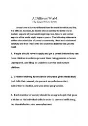 English worksheet: The Giver- essay topics