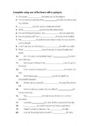 English Worksheet: Future: will or going to