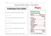 English Worksheet: Analyzing Nutrition Labels