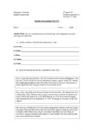 English worksheet: English test Prepositions and the use of would