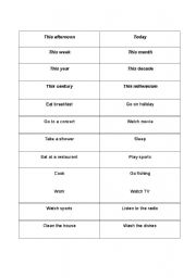 English worksheet: Present Perfect Game Cards